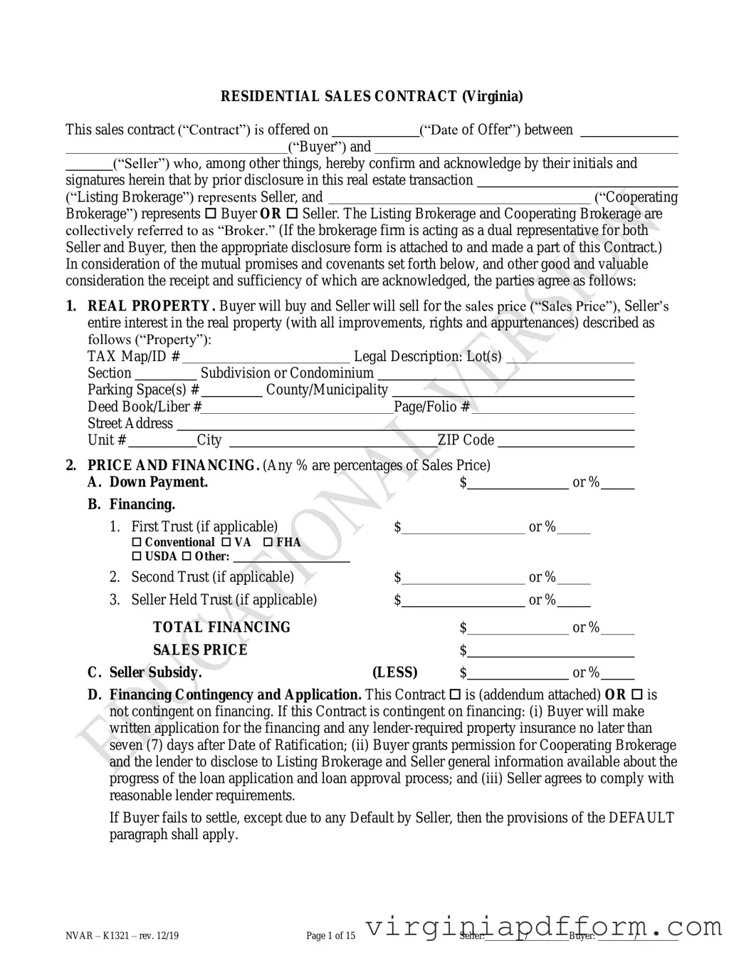 No Broker Residential Sales Virginia Form