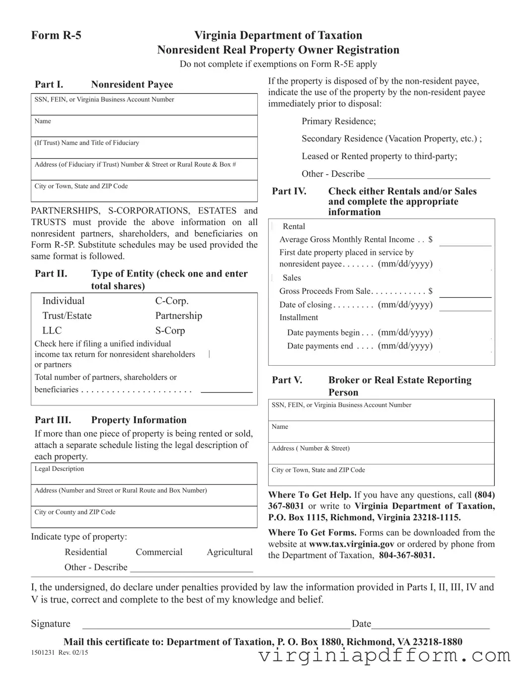 R 5 Virginia Form
