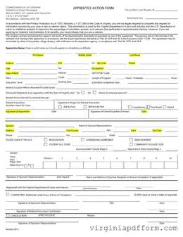 Virginia Apprentice Action Form