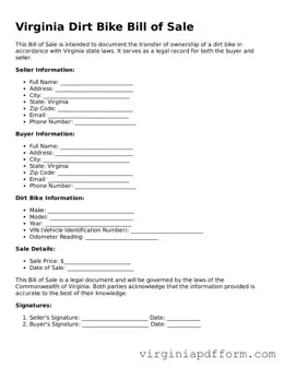 Valid  Dirt Bike Bill of Sale Template for Virginia