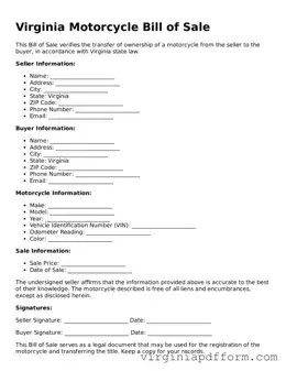 Valid  Motorcycle Bill of Sale Template for Virginia