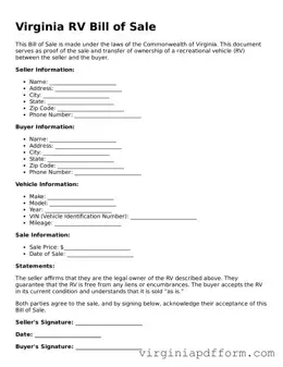 Valid  RV Bill of Sale Template for Virginia
