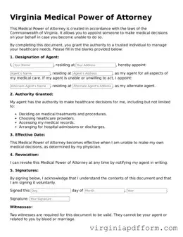 Valid  Medical Power of Attorney Template for Virginia