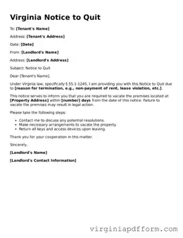 Valid  Notice to Quit Template for Virginia