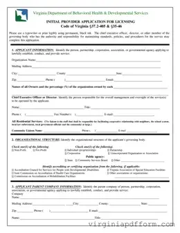 Virginia Provider Application Form