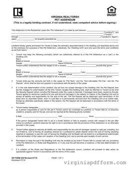 Virginia Realtors Pet Addendum Form