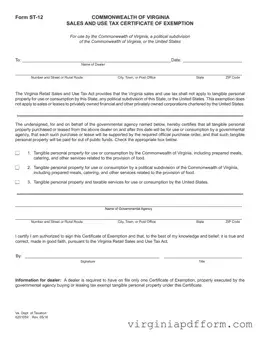 Virginia Sales Tax Exemption Form