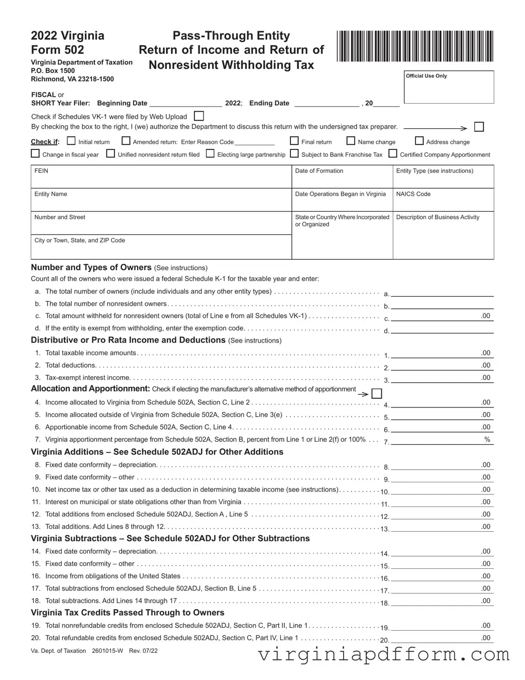 Virginia 502 Form