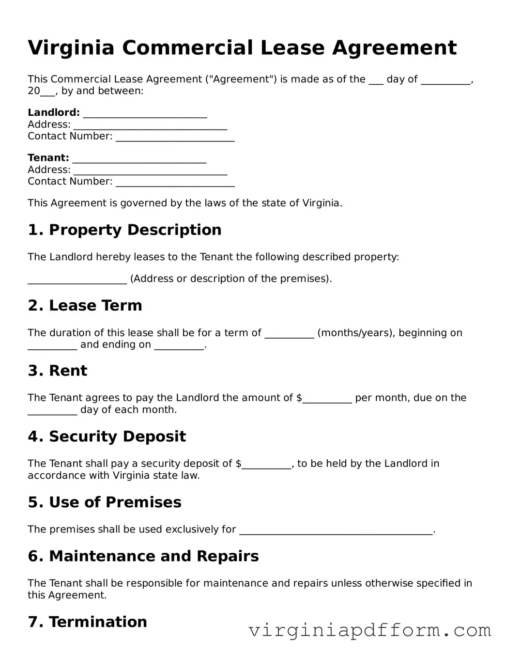 Valid  Commercial Lease Agreement Template for Virginia