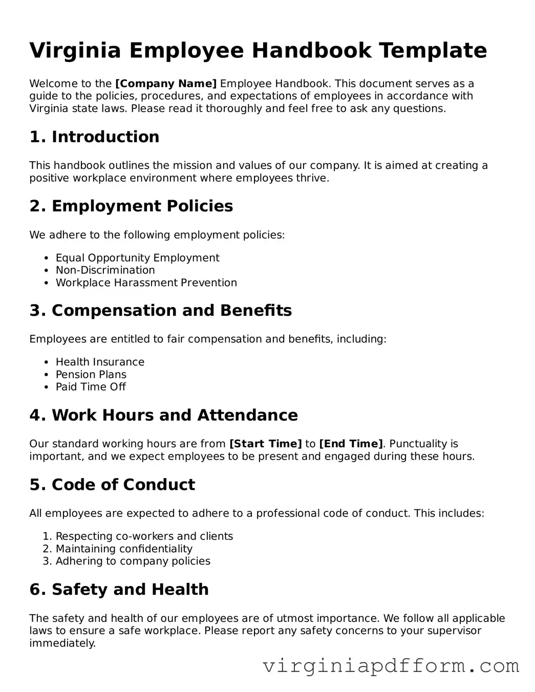 Valid  Employee Handbook Template for Virginia