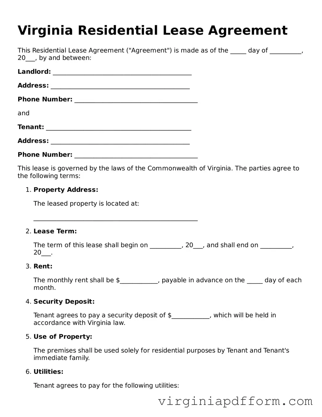 Valid  Residential Lease Agreement Template for Virginia