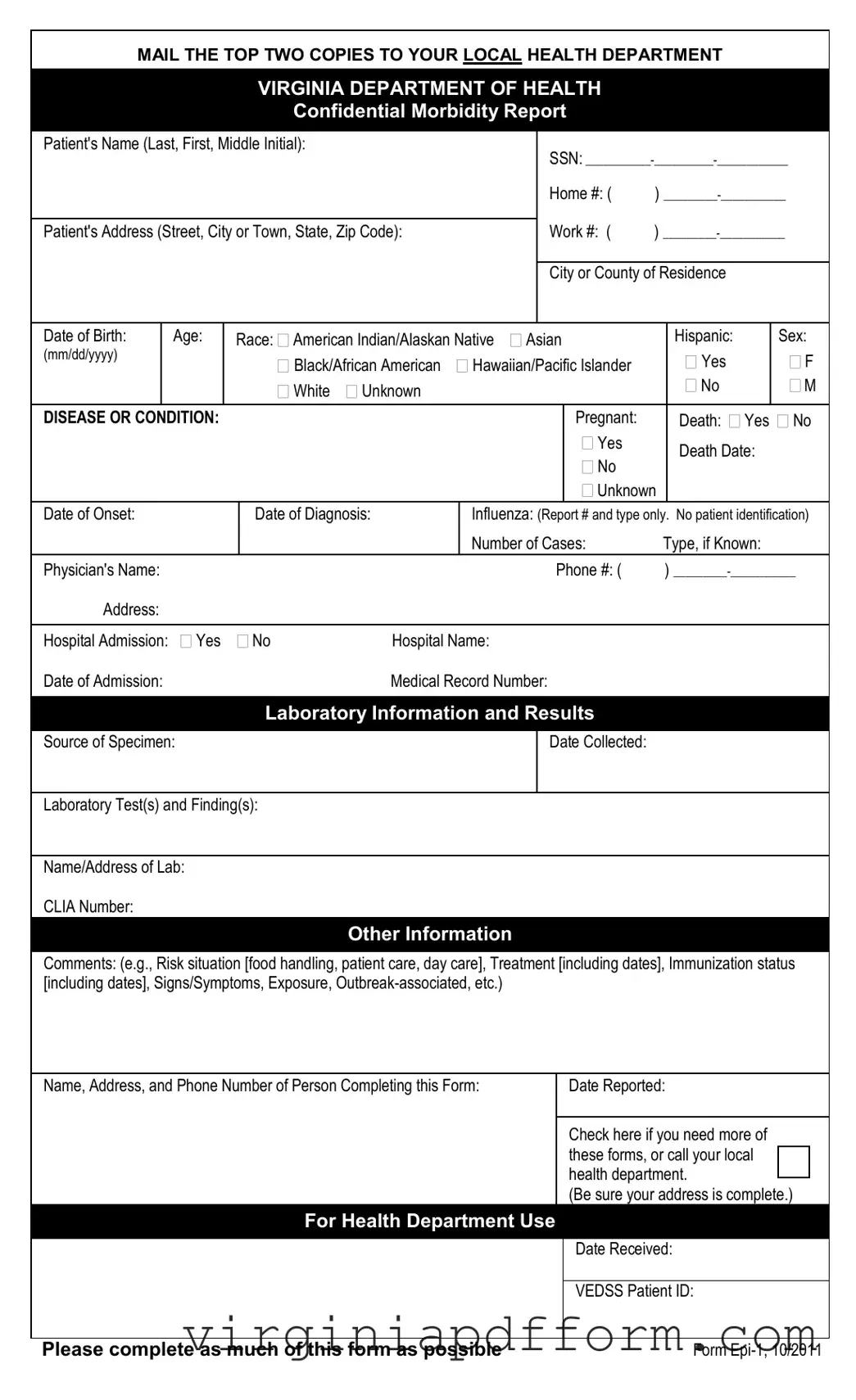 Virginia Epi 1 Form