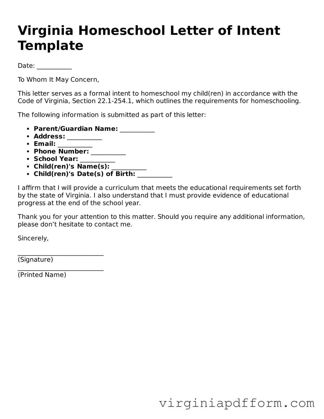 Valid  Homeschool Letter of Intent Template for Virginia