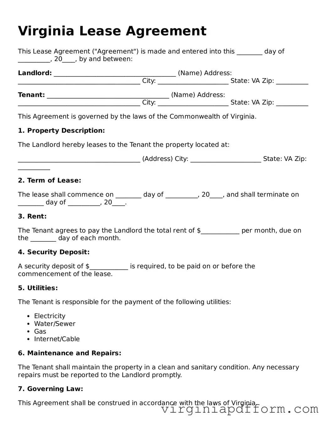 Valid  Lease Agreement Template for Virginia