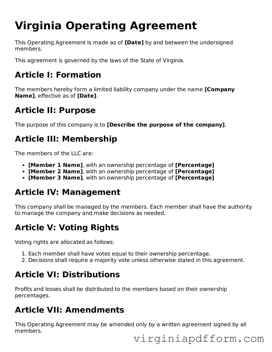 Valid  Operating Agreement Template for Virginia