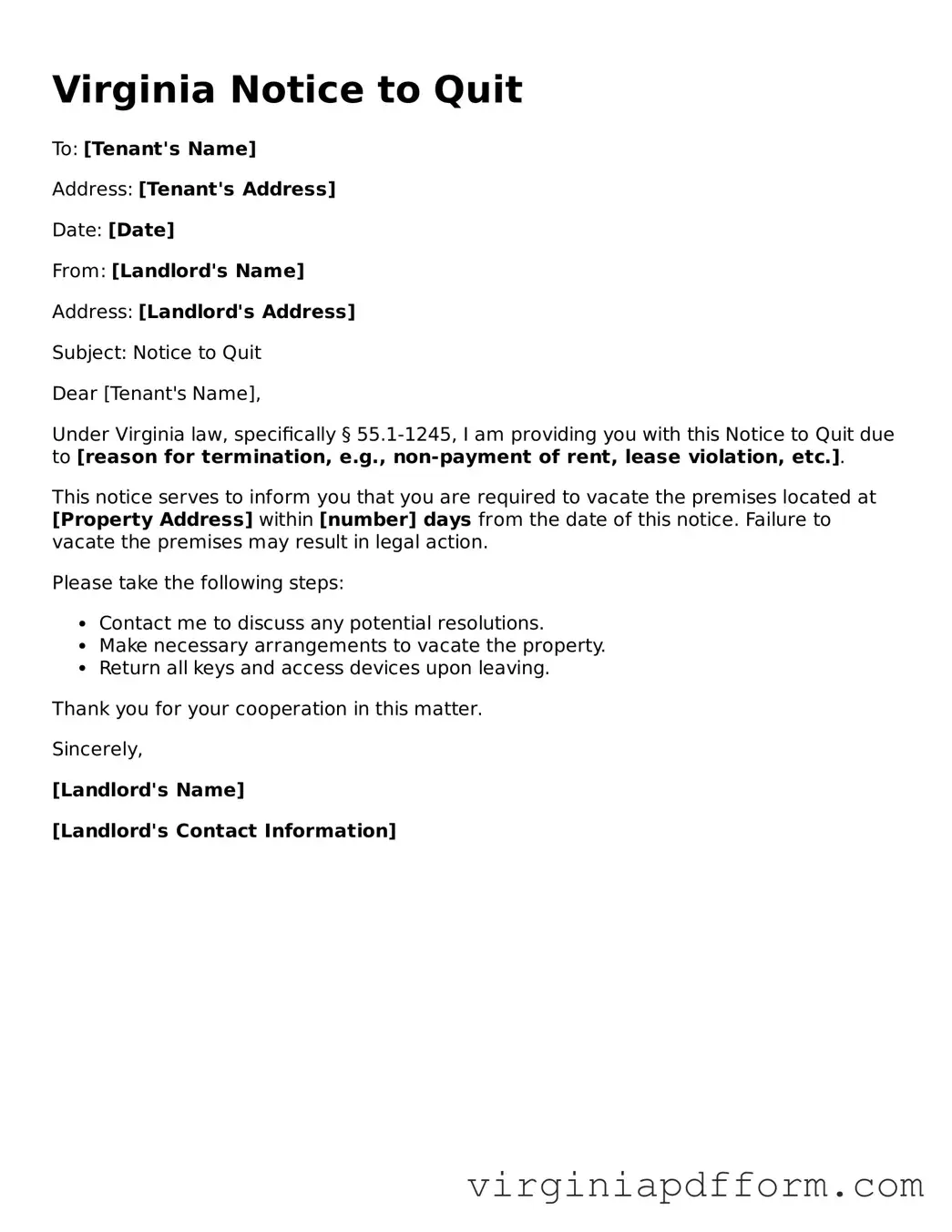 Valid  Notice to Quit Template for Virginia
