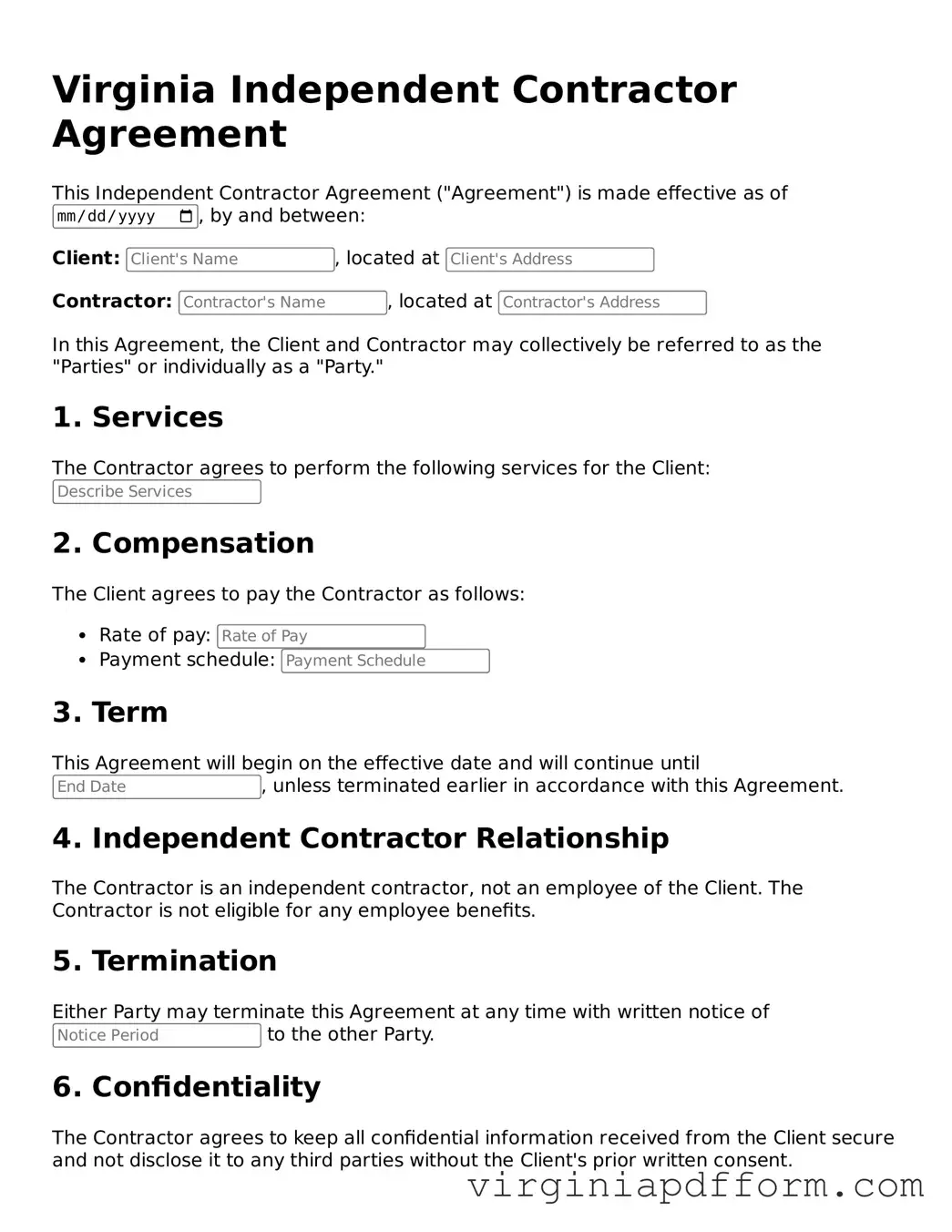 Valid  Independent Contractor Agreement Template for Virginia