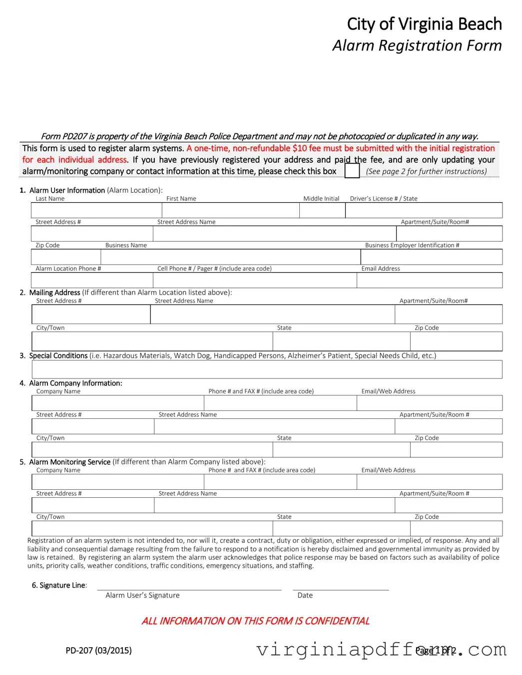 Virginia Pd 207 Form