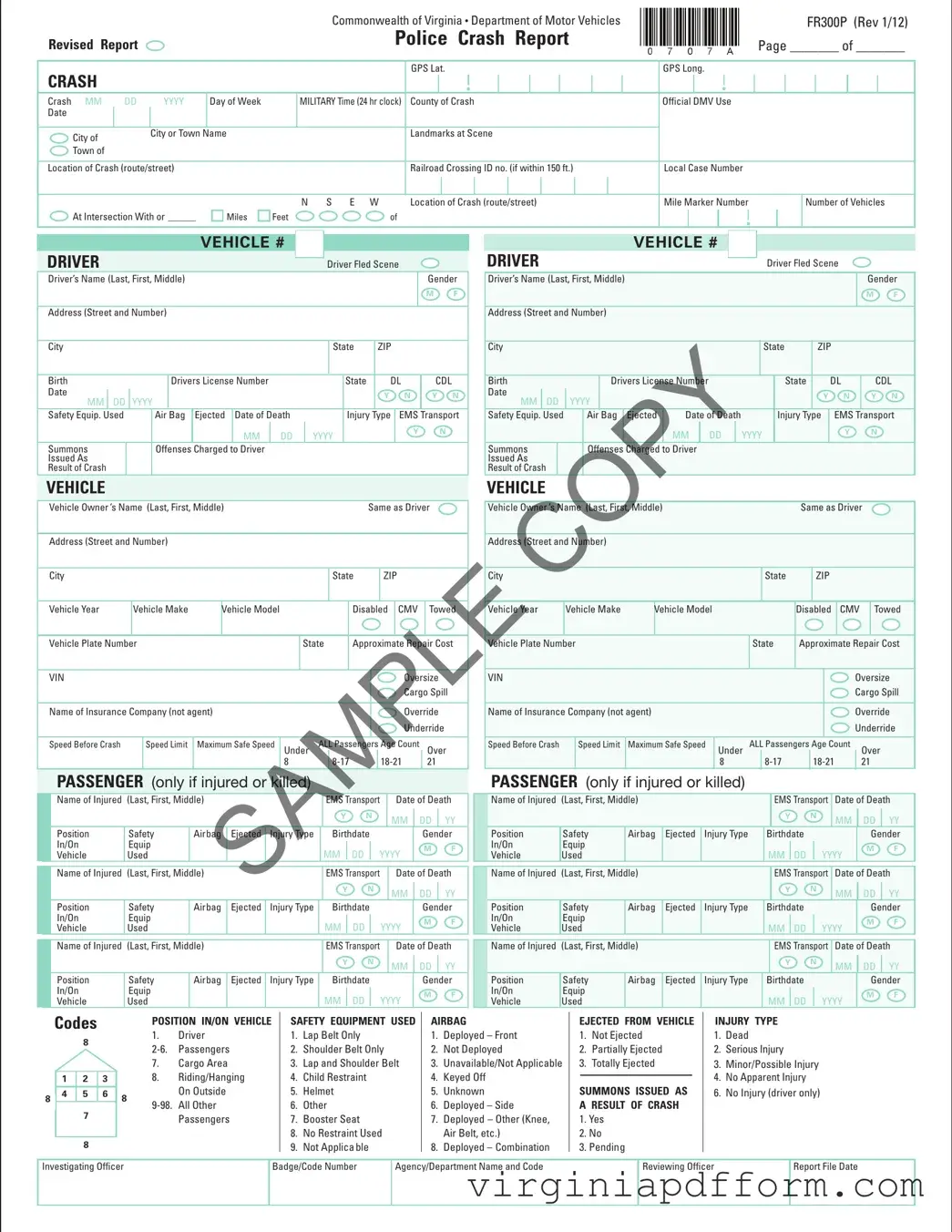 Virginia Police Crash Report Form
