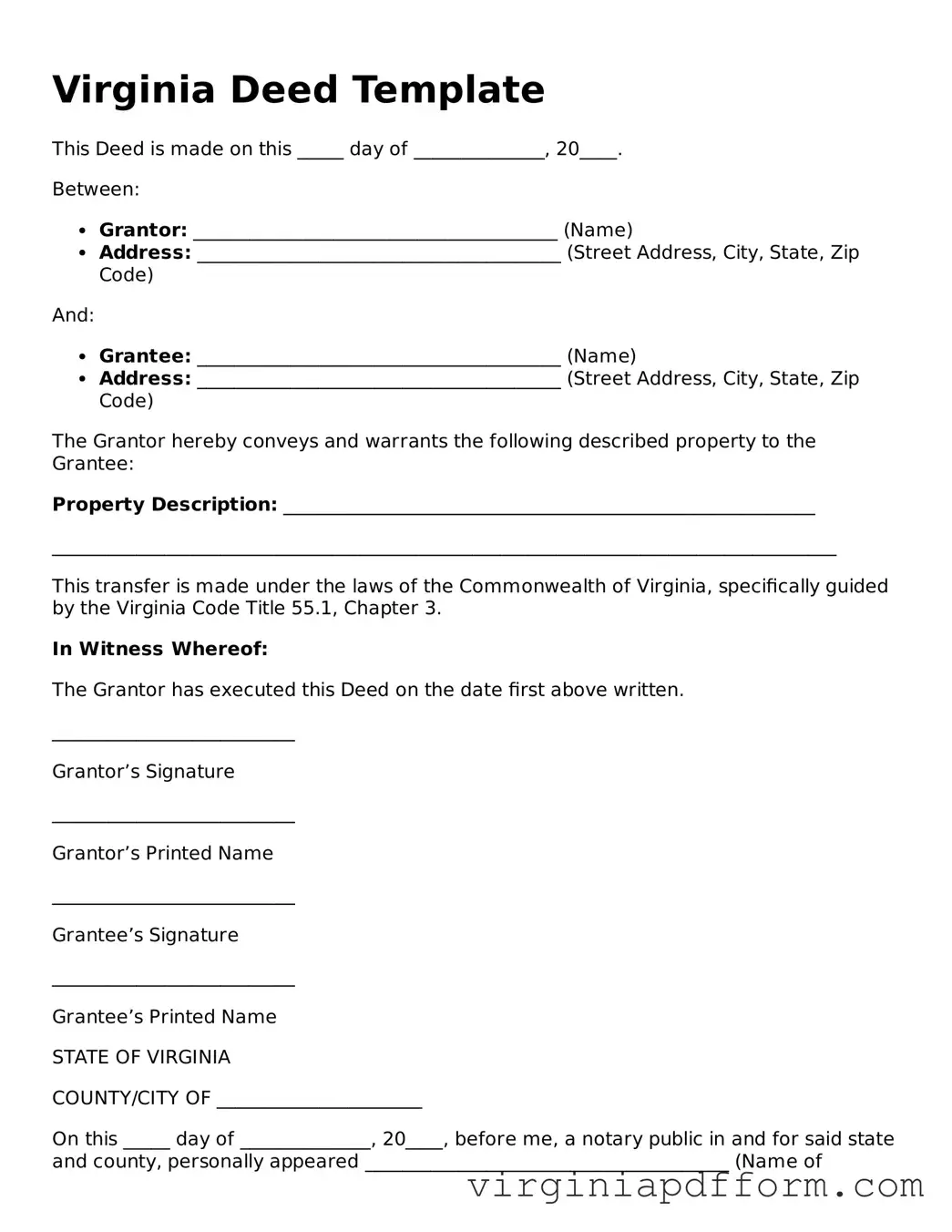 Valid  Deed Template for Virginia