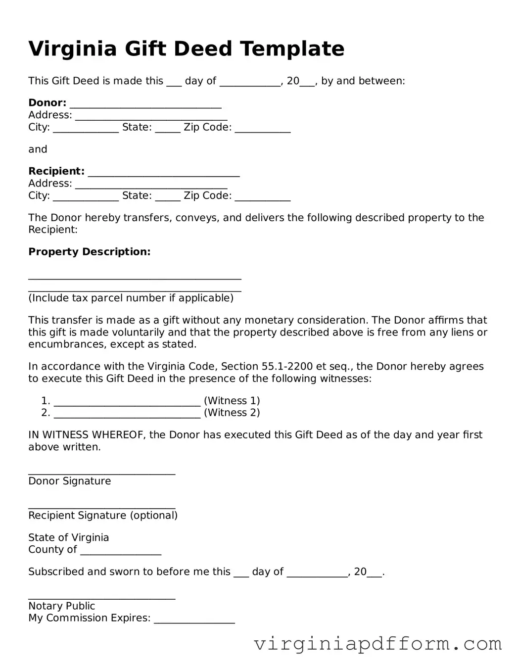 Valid  Gift Deed Template for Virginia
