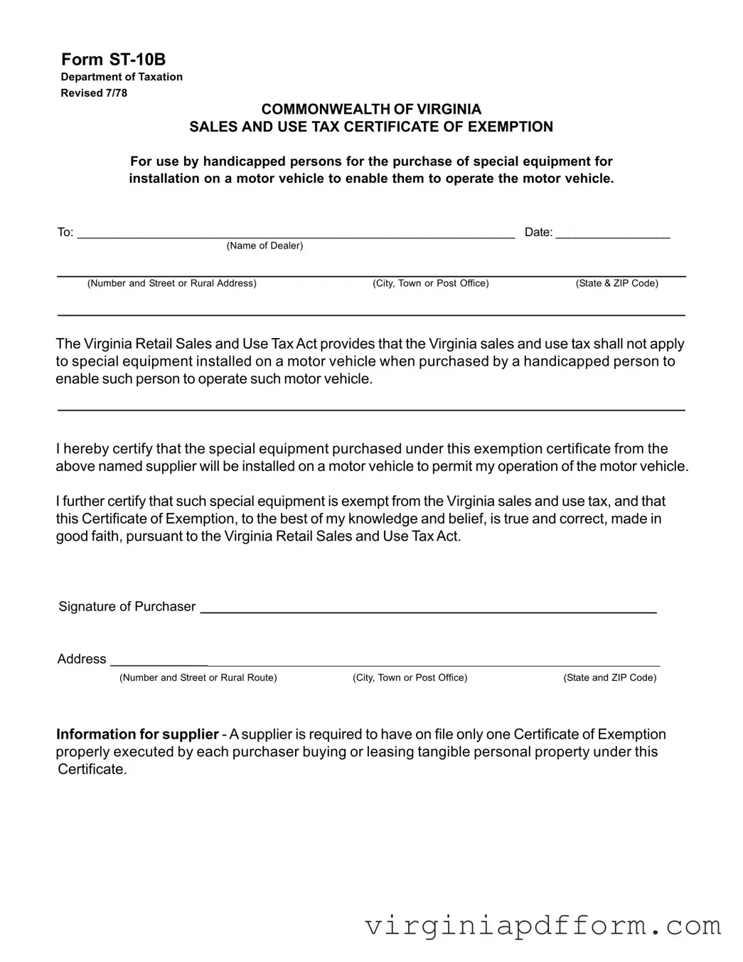 Virginia St 10B Form