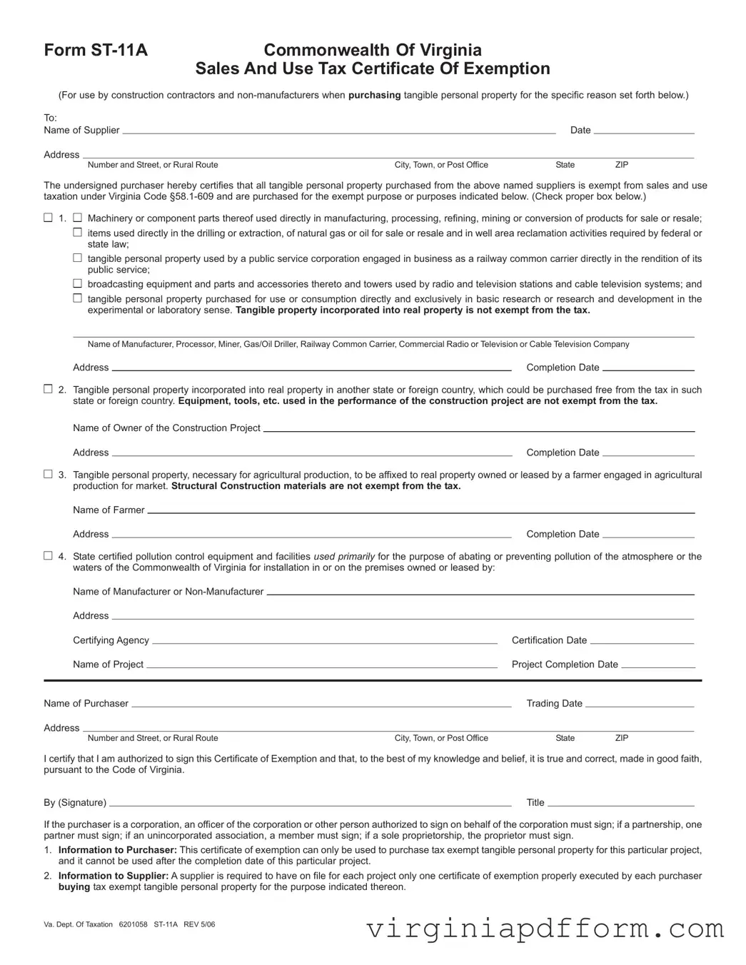 Virginia St 11A Form