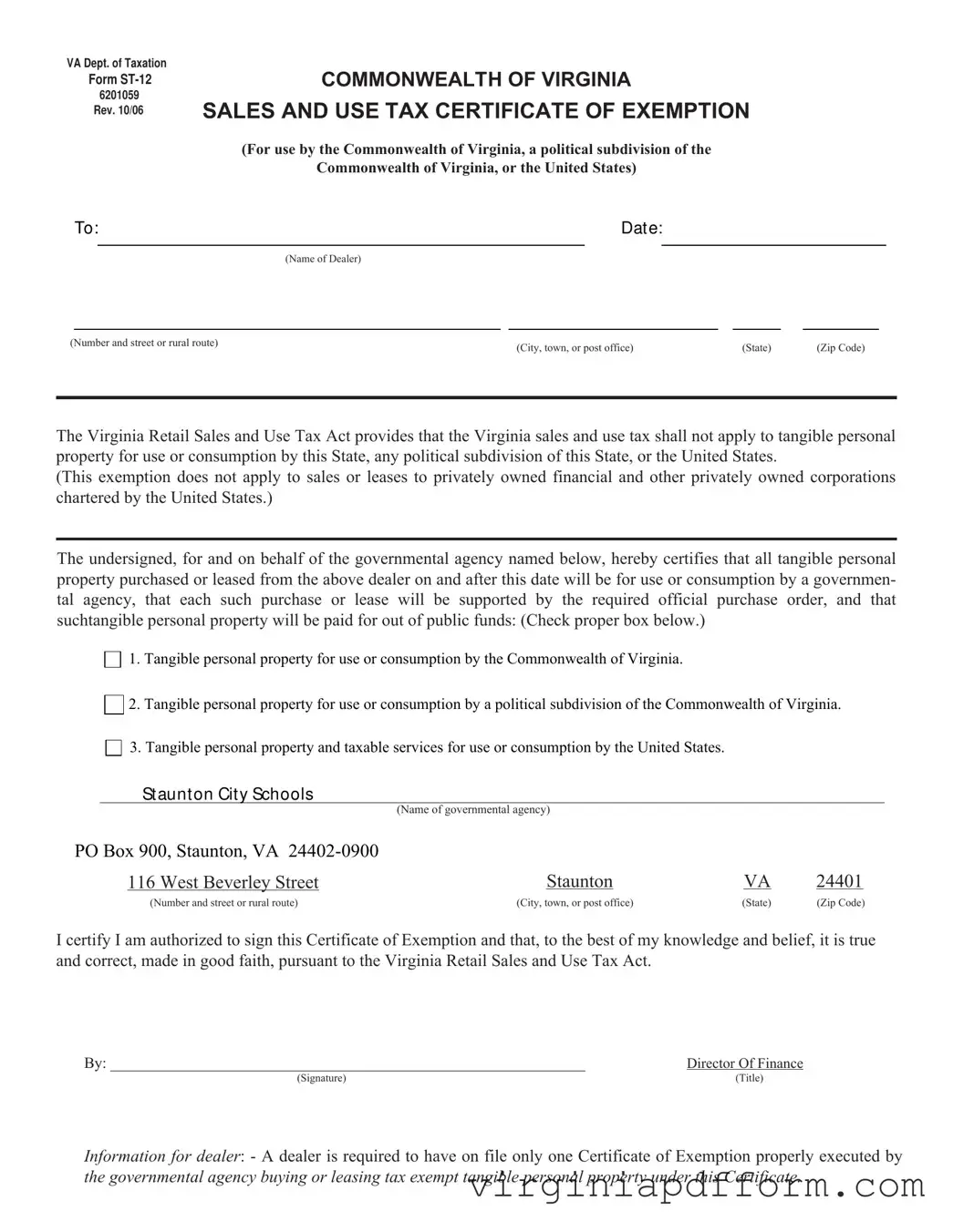 Virginia St 12 Form