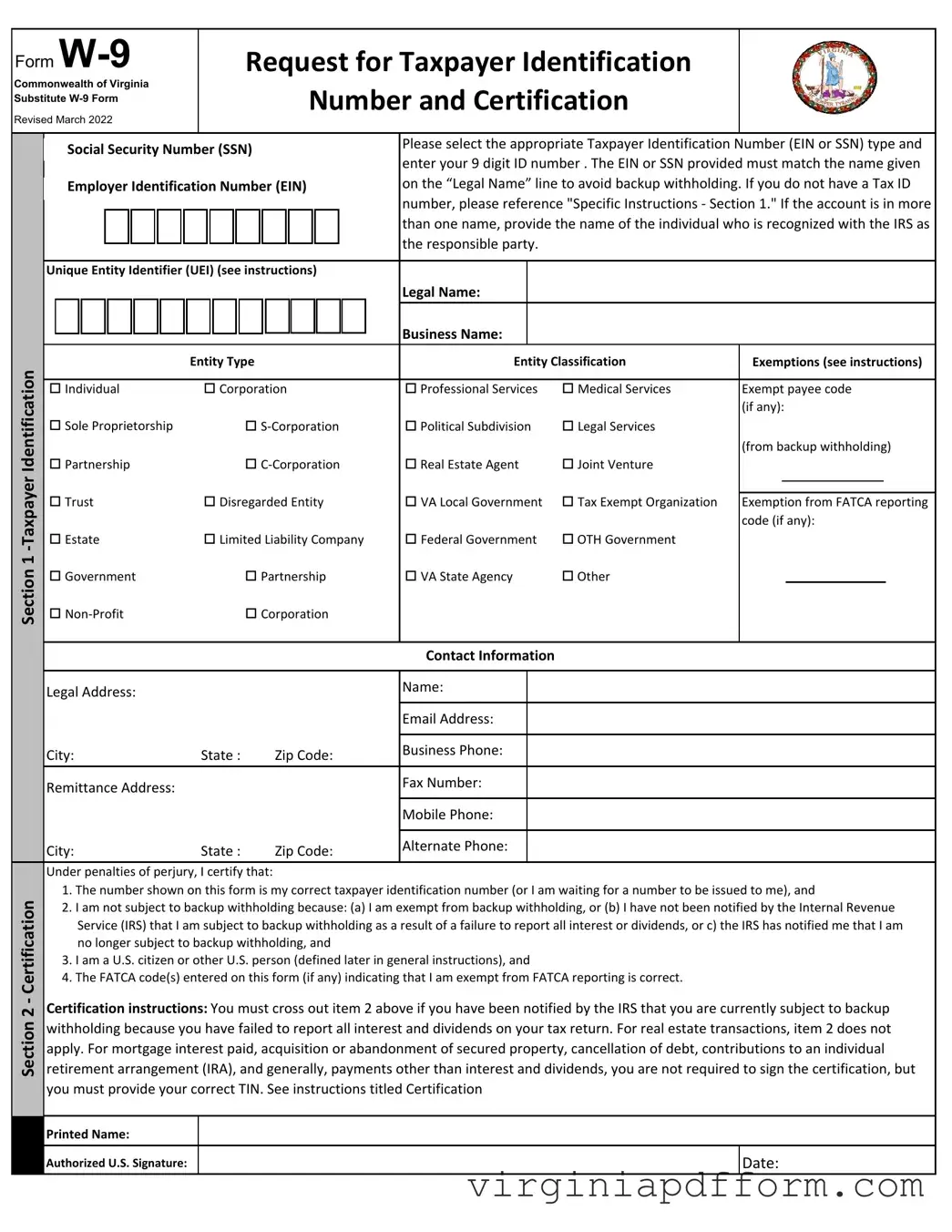 Virginia State W 9 Form
