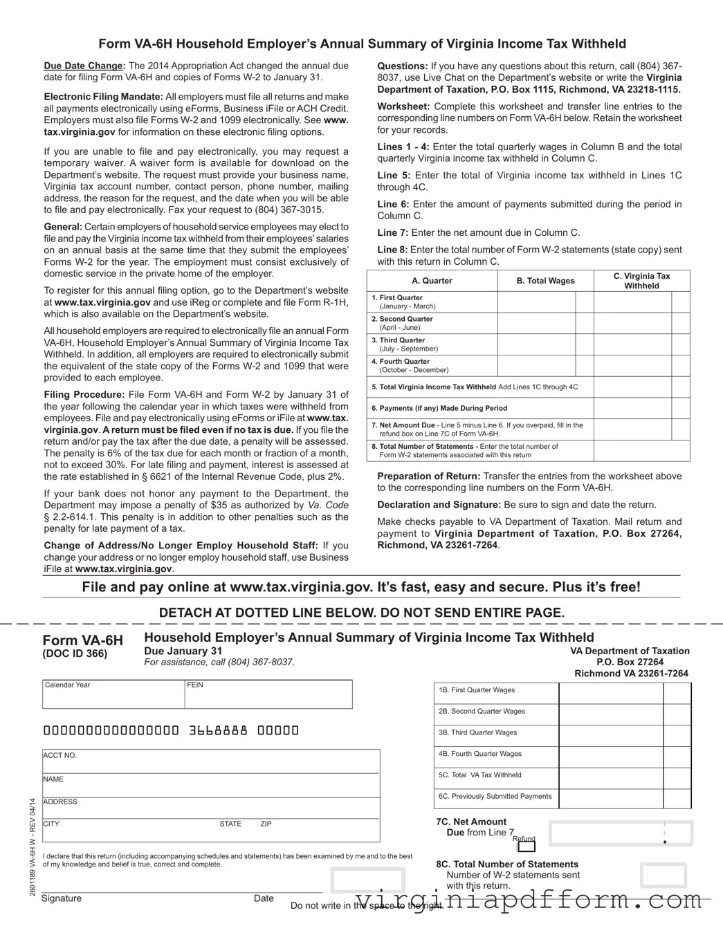 Virginia Va 6H Form