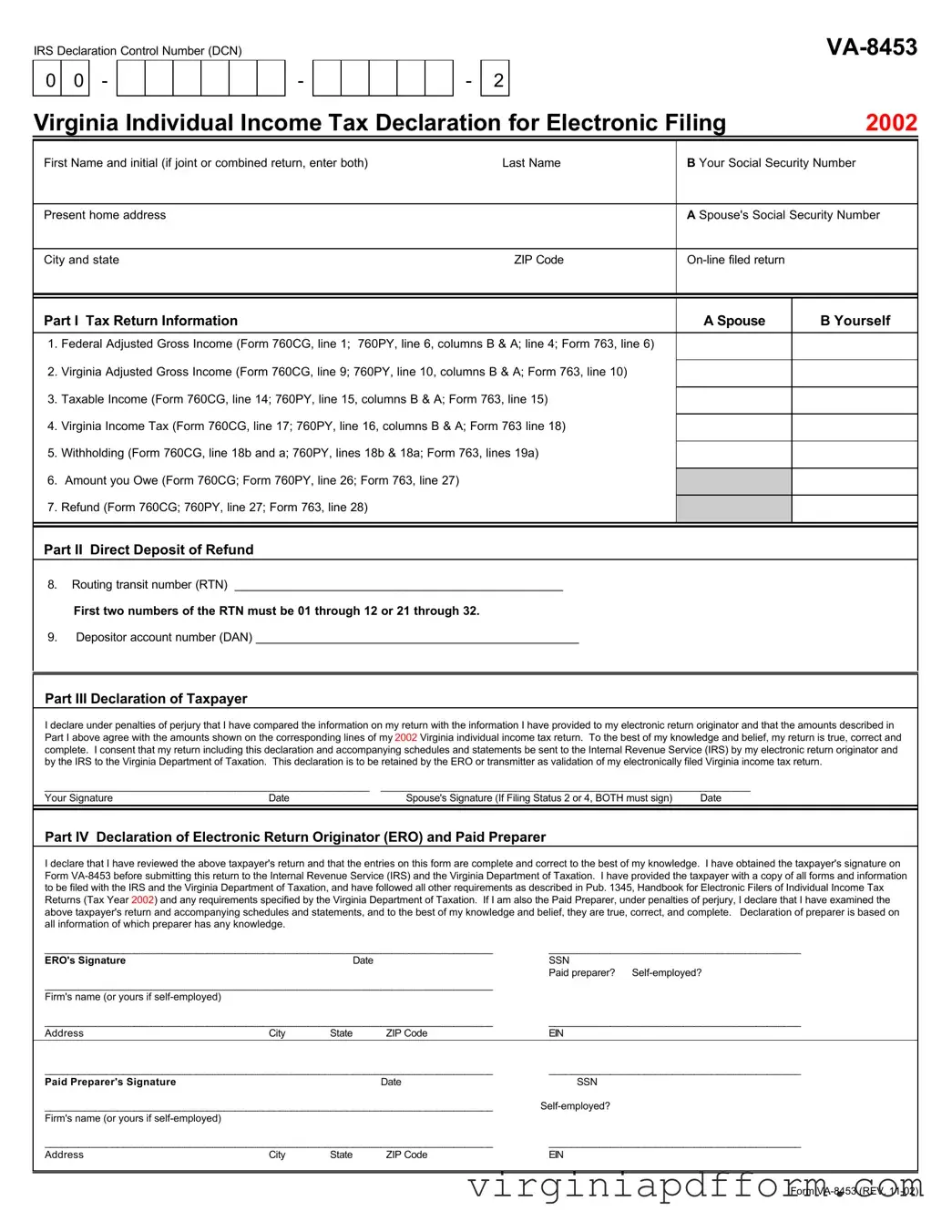 Virginia Va 8453 Form