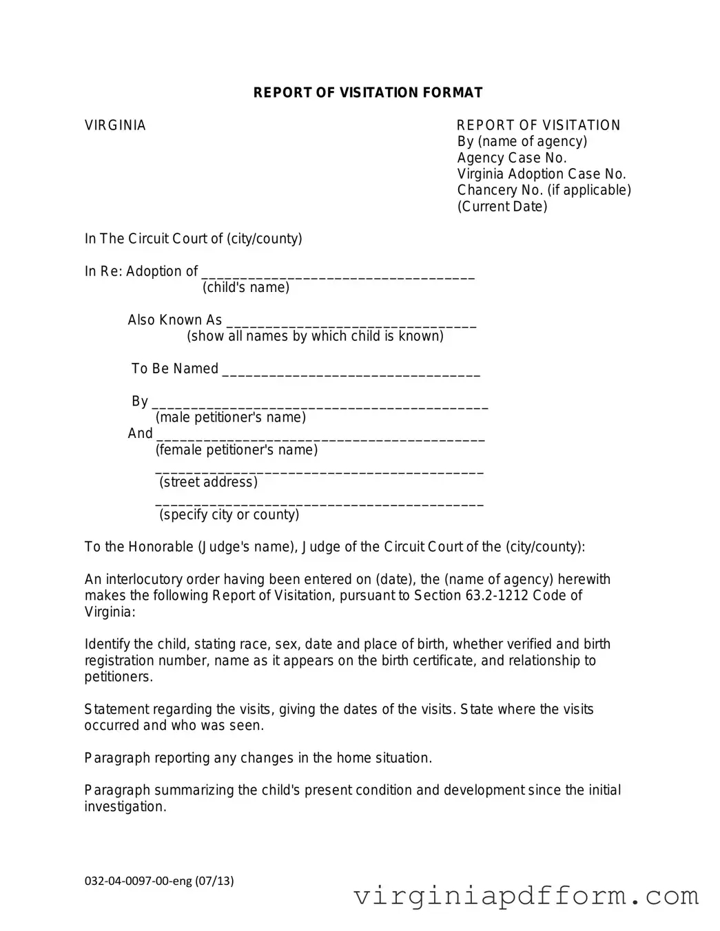 Visitation Status At Virginia Form